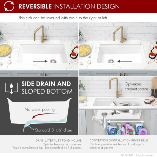 STYLISH Dualmount 32" Workstation Single-Bowl White Composite Granite Kitchen Sink with Built in Accessories S-832WH