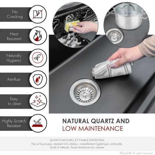 STYLISH Dual Mount 28" Workstation Single-Bowl Composite Granite Kitchen Sink with Built in Accessories in Black S-828WN