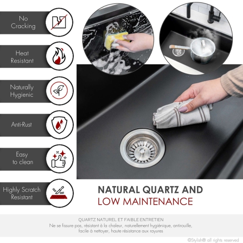 STYLISH Dualmount 32" Workstation Single-Bowl Black Composite Granite Kitchen Sink with Built in Accessories S-832WN