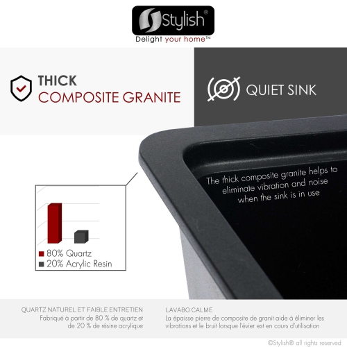 STYLISH Dualmount 32" Workstation Single-Bowl Black Composite Granite Kitchen Sink with Built in Accessories S-832WN
