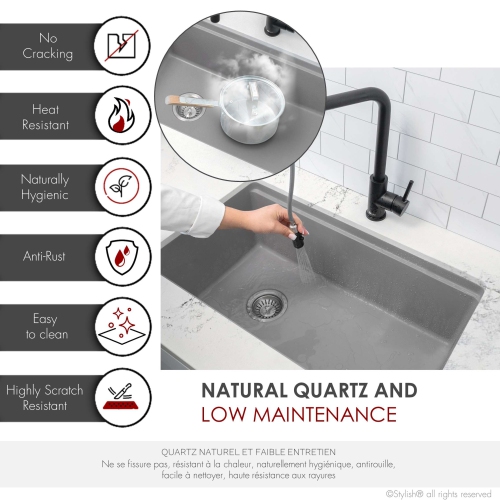 STYLISH Dual Mount 28" Workstation Single-Bowl Composite Granite Kitchen Sink with Built in Accessories in Gray S-828WL