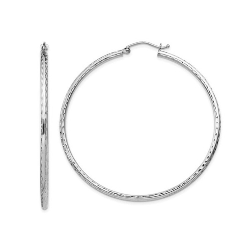 Large Diamond Cut Hoop Earrings in Sterling Silver 2 Inch