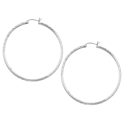Large Diamond Cut Hoop Earrings in Sterling Silver 2 Inch