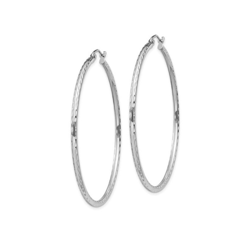 Large Diamond Cut Hoop Earrings in Sterling Silver 2 Inch