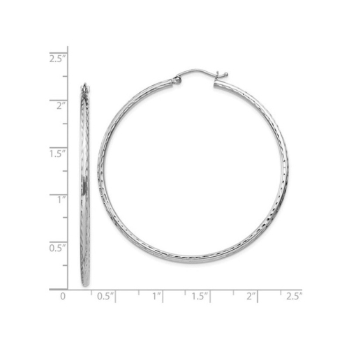 Large Diamond Cut Hoop Earrings in Sterling Silver 2 Inch