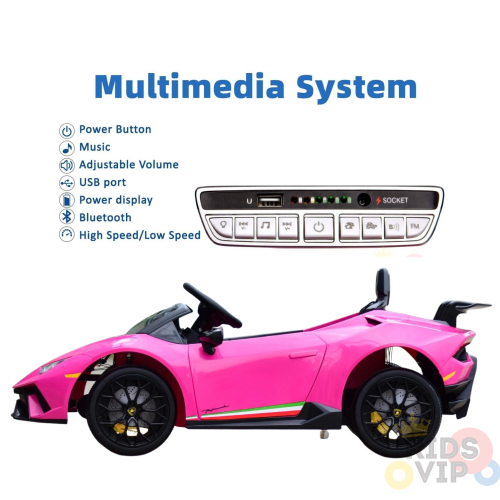 KidsVIP Kids Ride On Lamborghini Huracan 12V Battery Powered 4x4 AWD Electric Car: Rubber Wheels, 1 Leather Seat, Music Player, Lights, Remote