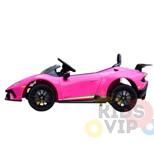 KidsVIP Kids Ride On Lamborghini Huracan 12V Battery Powered 4x4 AWD Electric Car: Rubber Wheels, 1 Leather Seat, Music Player, Lights, Remote