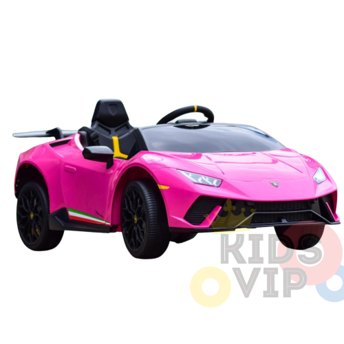 KidsVIP Kids Ride On Lamborghini Huracan 12V Battery Powered 4x4 AWD Electric Car: Rubber Wheels, 1 Leather Seat, Music Player, Lights, Remote