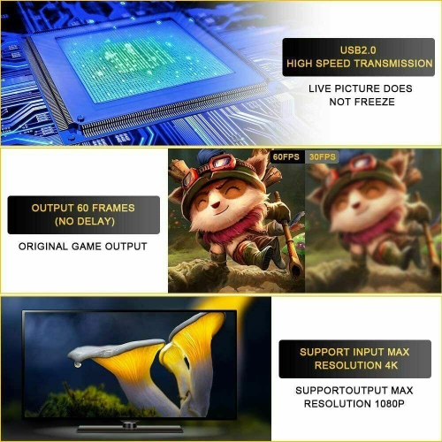 HDMI to USB 2.0 Video Capture Card Screen Recorder 1080P HD Game Live Streaming