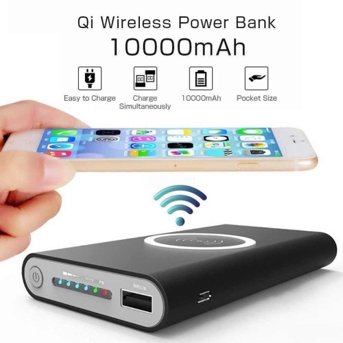 Qi Wireless Power Bank 10000mAh Dual USB Backup Fast Charger External Battery