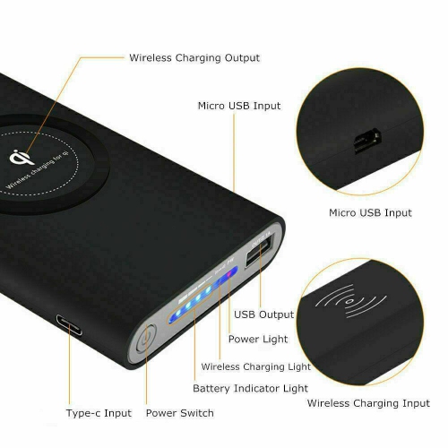 Qi Wireless Power Bank 10000mAh Dual USB Backup Fast Charger External Battery