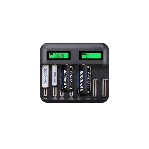 8 Slot Smart Battery Charger LCD Display for C/D/AA/AAA Rechargeable Batteries