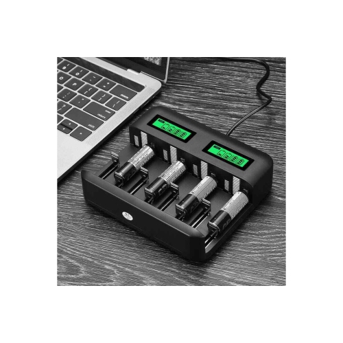 8 Slot Smart Battery Charger LCD Display for C/D/AA/AAA Rechargeable Batteries