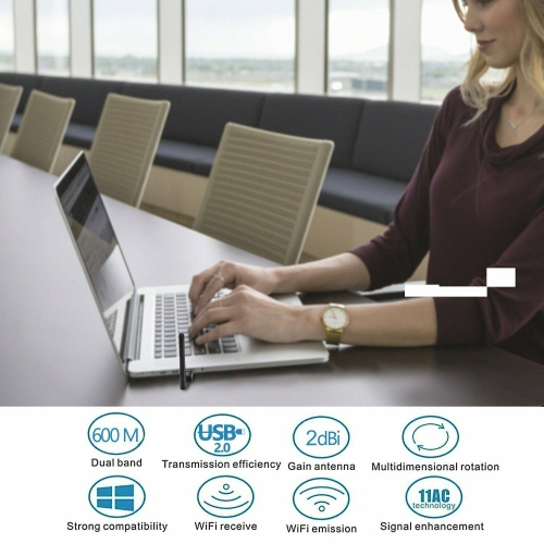 AC600 Mbps Dual Band 2.4/5Ghz Wireless USB WiFi Network Adapter w/Antenna 802.11