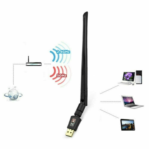 USB WiFi Wireless Adapter 802.11ac AC600 Dongle WPS 5GHz Dual Band 5dBi Antenna