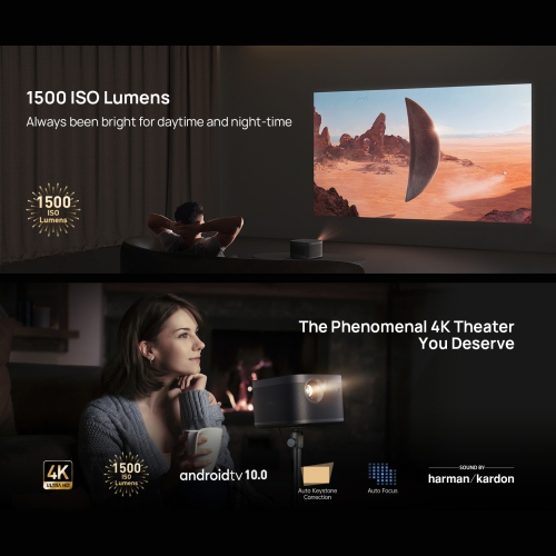 Projecteur de cinéma maison UHD 4K Horizon Pro de XGIMI pour films, Wi-Fi/Bluetooth/Android TV, haut-parleurs Harmon Kardon, taille d'écran de