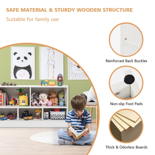 Costway Kids 2-Shelf Bookcase 5-Cube Wood Toy Storage Cabinet Organizer