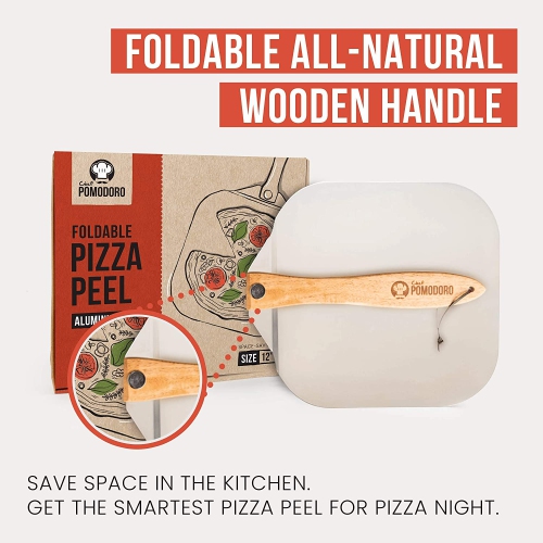Pelle à pizza en aluminium et en métal chef Pomodoro avec manche pliable en bois pour un rangement facile spatule à pizza de luxe Gourmet de 12 x 14