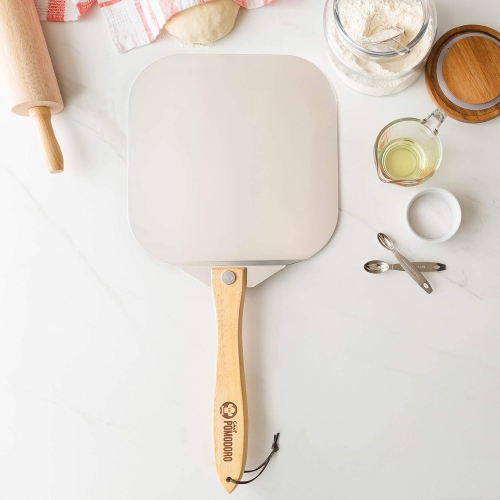 Pelle à pizza en aluminium et en métal chef Pomodoro avec manche pliable en bois pour un rangement facile spatule à pizza de luxe Gourmet de 12 x 14