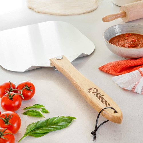 Pelle à pizza en aluminium et en métal chef Pomodoro avec manche pliable en bois pour un rangement facile spatule à pizza de luxe Gourmet de 12 x 14