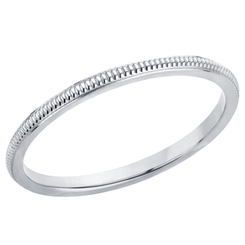 Ladies 2mm Stackable Milgrain Wedding Band Ring in 14K White Gold