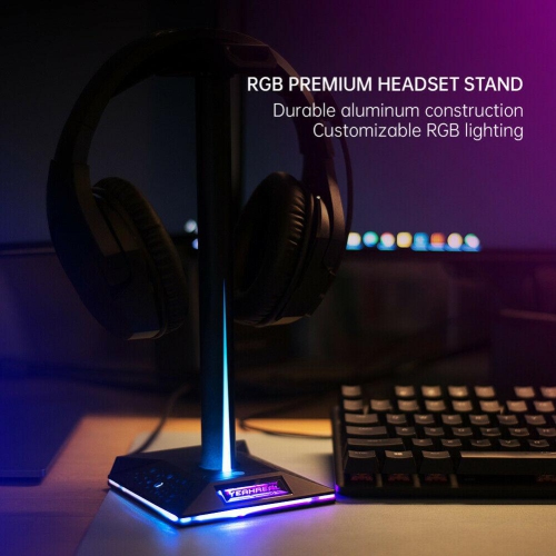 RGB Headphones Desktop Stand Gaming Headset Holder with 3.5mm 2 USB Ports