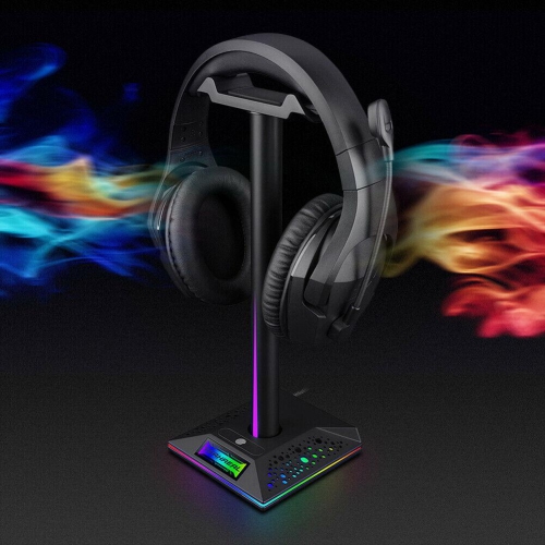 RGB Headphones Desktop Stand Gaming Headset Holder with 3.5mm 2 USB Ports