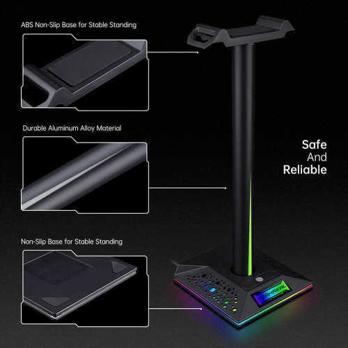 RGB Headphones Desktop Stand Gaming Headset Holder with 3.5mm 2 USB Ports