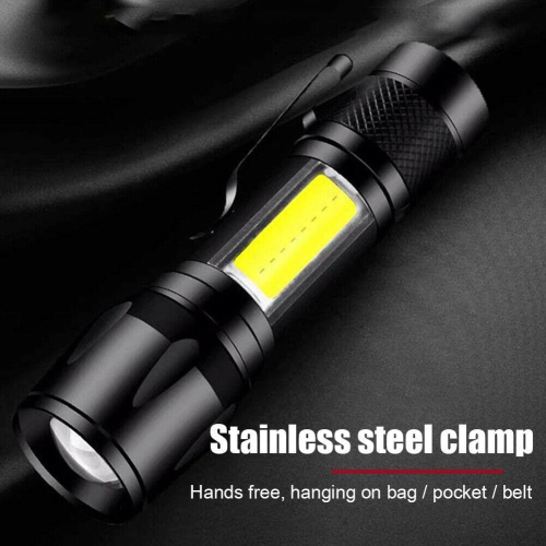 XPE+COB LED Flashlight USB Rechargeable IPX4 3 Modes Emergency Torch Light