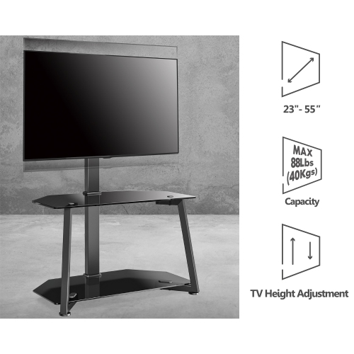 FITUEYES Table TV Stand for 23 - 55 Inch TCL Hisense Samsung LG TVs Console Stands with Tempered Glass and Height Adjustable Max VESA 400x400 mm
