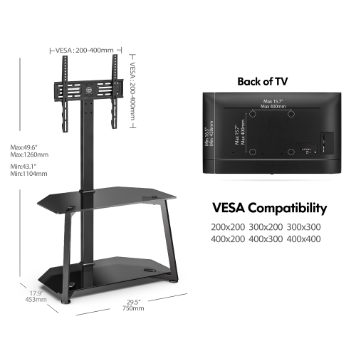 FITUEYES Table TV Stand for 23 - 55 Inch TCL Hisense Samsung LG TVs Console Stands with Tempered Glass and Height Adjustable Max VESA 400x400 mm
