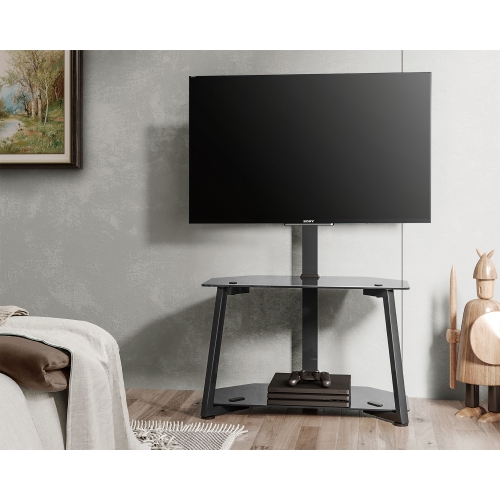 FITUEYES Table TV Stand for 23 - 55 Inch TCL Hisense Samsung LG TVs Console Stands with Tempered Glass and Height Adjustable Max VESA 400x400 mm