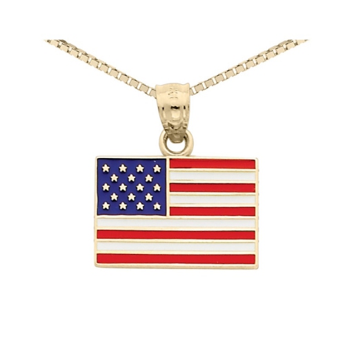 GEM AND HARMONY  14K Gold American Flag Pendant Necklace With Chain In Yellow