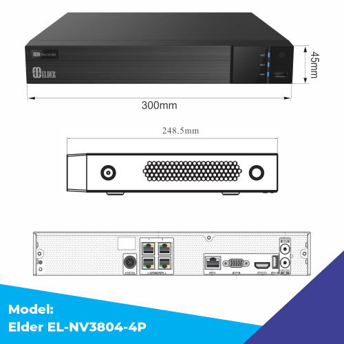 Elder 4K NVR 4-Channel PoE, Intelligent NVR Security System