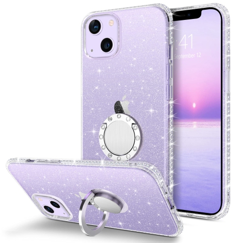 Image 1 of 8.. BENTOBEN iPhone 13 Case, iPhone 13 Phone Case Clear Glitter Slim Soft Bumper with 360° Ring Holder Kickstand Protective Wome