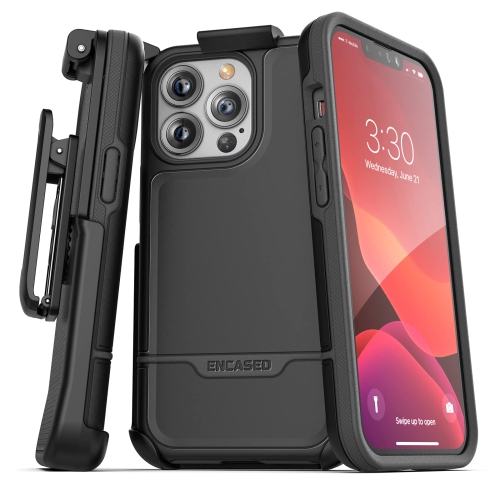 Encased Rebel Designed for iPhone 13 Pro Max Belt Clip Case Protective Shockproof Case with Holster (Black)