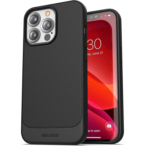 Encased Thin Armor Designed for iPhone 13 Pro Belt Clip Case, Slim Grip Phone Cover with Holster - Black