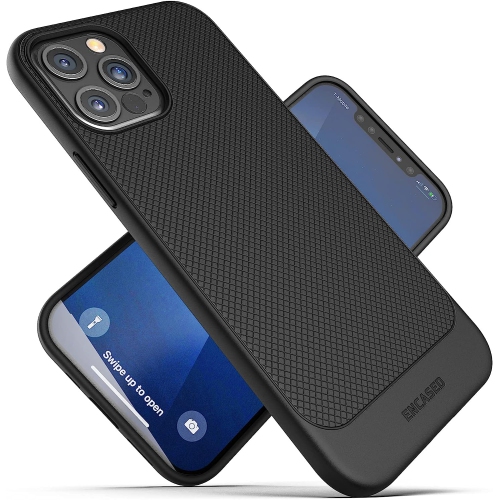 Encased Thin Armor Designed for iPhone 13 Pro Belt Clip Case, Slim Grip Phone Cover with Holster - Black