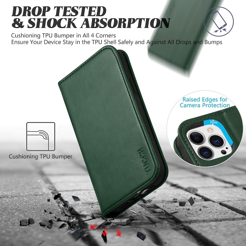 iPhone 13 Pro Max 5G, Premium PU Leather Flip Folio Wallet with Card Slot, Stand, Book Design [Shockproof TPU Interior Case] Compatible with iPhone