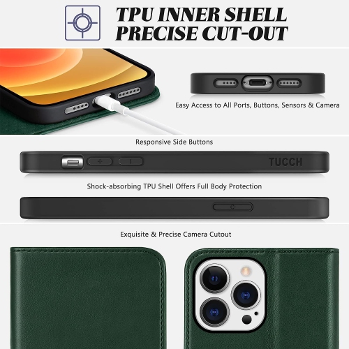 iPhone 13 Pro Max 5G, Premium PU Leather Flip Folio Wallet with Card Slot, Stand, Book Design [Shockproof TPU Interior Case] Compatible with iPhone