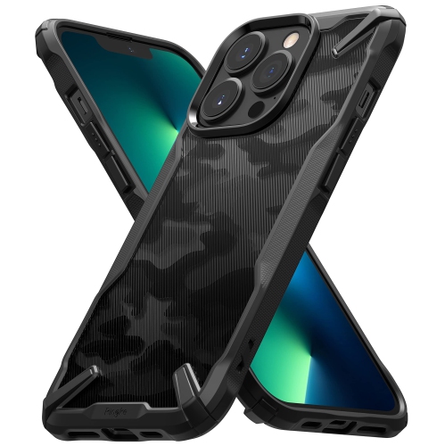 Ringke Fusion-X Compatible with iPhone 13 Pro Max Case, Hard Back Heavy Duty Rugged Shockproof Bumper Cover - Camo Black