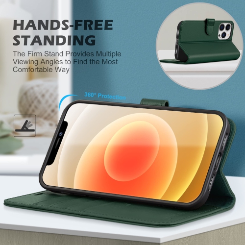 SHIELDON Case for iPhone 13 Pro, Genuine Leather iPhone 13 Pro 5G Wallet Case with Kickstand RFID Blocking Card Slots Magnet