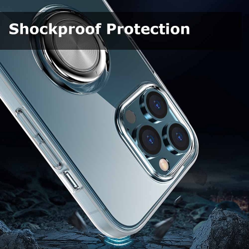 Compatible avec l’étui iPhone 13 Pro Max, l’étui transparent pour iPhone 13 Pro Max et la béquille rotative en TPUR souple ajusté avec béquille