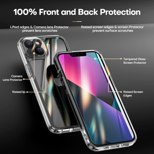 TOCOL 3 in 1 Designed for iPhone 13 5G Case 6.1 inch - With 2Pcs Tempered Glass Screen Protector + 2Pcs Camera Lens Protecto