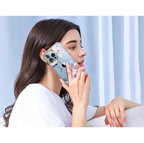 luolnh Compatible with iPhone 13 Pro Max Case with Flower,for Girly Women,Shockproof Clear Floral Pattern Hard Back Cover fo