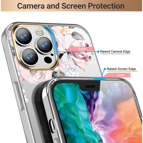 luolnh Compatible with iPhone 13 Pro Max Case with Flower,for Girly Women,Shockproof Clear Floral Pattern Hard Back Cover fo