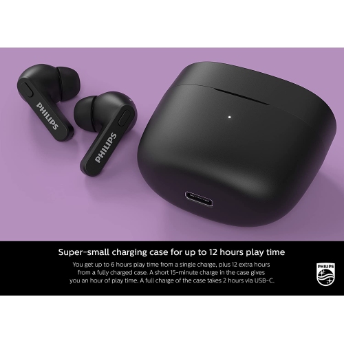 Philips T2206 True Wireless Headphones with IPX4 Water Resistance, Super-Small Charging case, Integrated Controls, Built-in Microphone, Up to 18