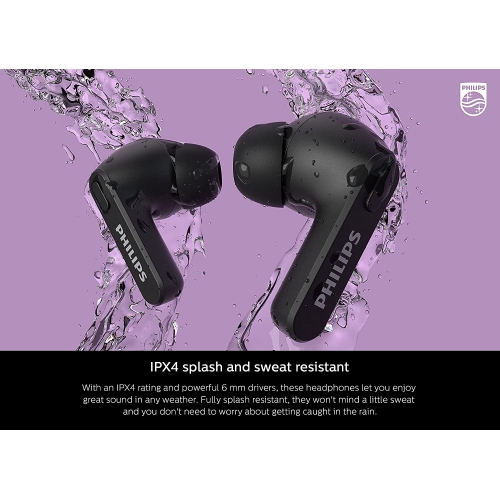 Philips T2206 True Wireless Headphones with IPX4 Water Resistance, Super-Small Charging case, Integrated Controls, Built-in Microphone, Up to 18
