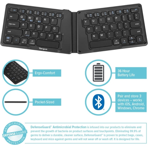 Targus Ergonomic Foldable Bluetooth Antimicrobial Keyboard