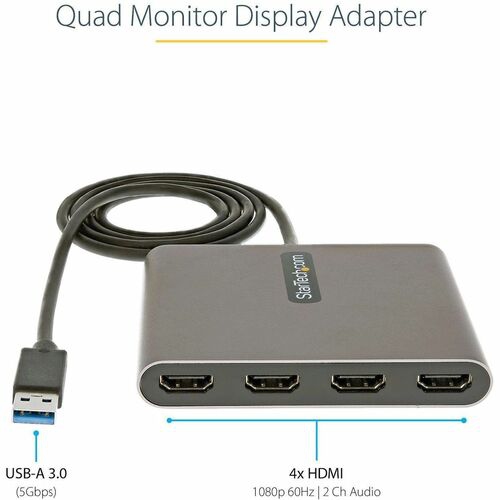 StarTech 3.3ft USB 3.0 to Quad HDMI Adapter for Windows -